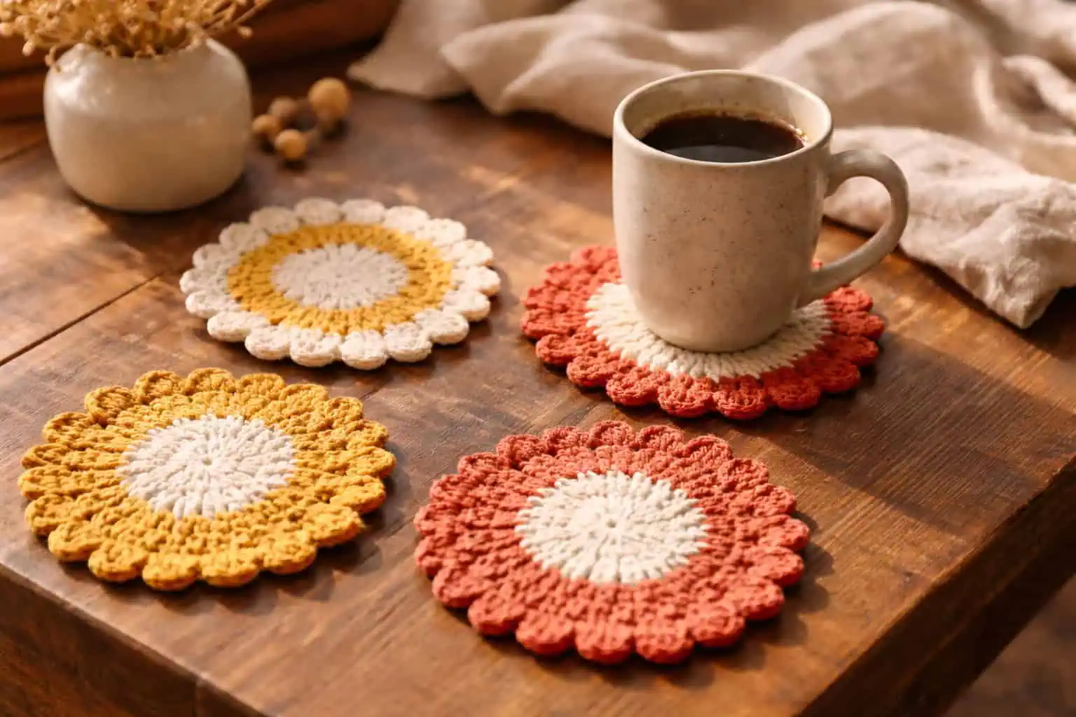 Easy Crochet Sunburst Coaster Pattern (Free & Quick)