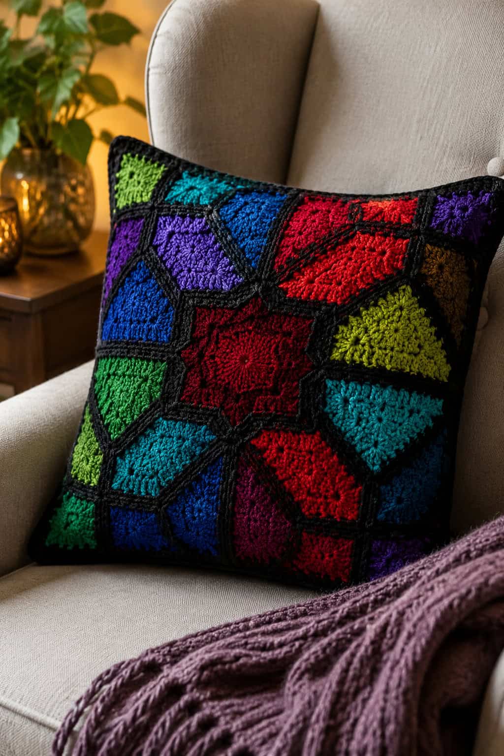 Easy Stained Glass Crochet Pillow Cover — Free Pattern 2 Easy Stained Glass Crochet Pillow Cover — Free Pattern