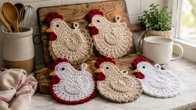 30 Chicken Potholder Crochet Patterns for Farmhouse Kitchen Charm