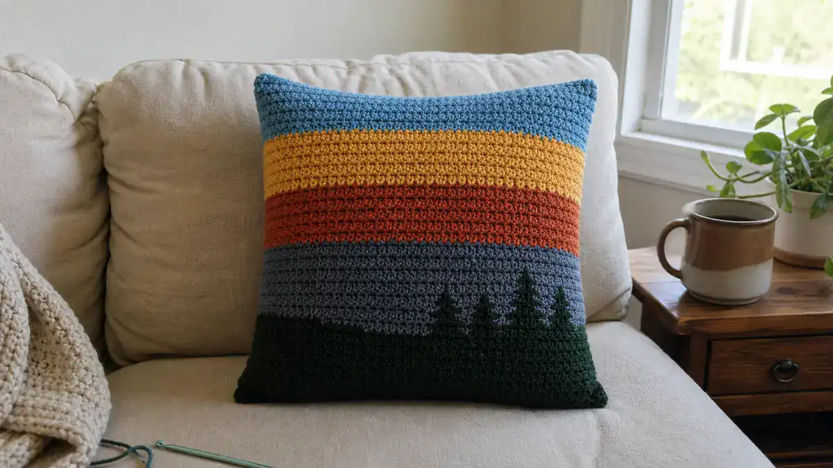 National Park Sunset Pillow Cover — Free Crochet Pattern, handmade crochet project