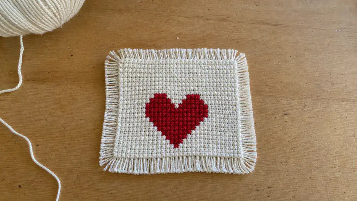 Easy Pixel Heart Crochet Mug Rug — Free Pattern, handmade crochet project