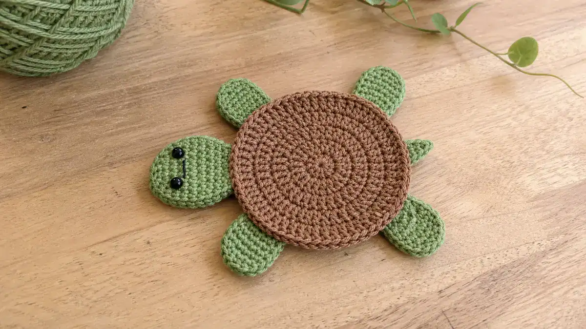 Cute & Easy Crochet Turtle Coaster — Free Pattern, handmade crochet project