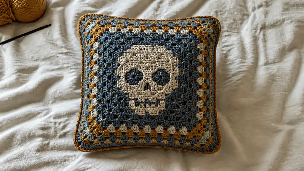 30 Skull Granny Square Crochet Patterns for Halloween, Gothic Decor, and Clever Motifs, handmade crochet project