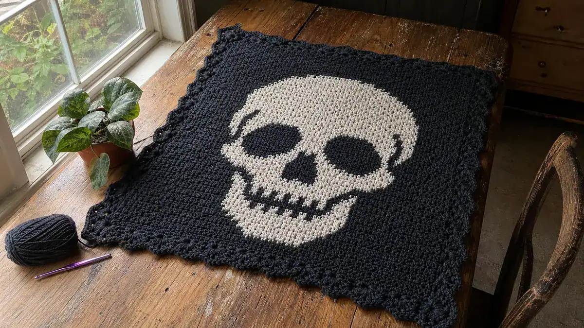 30 Skull Blanket Crochet Patterns for Gothic, Halloween, and Boho Homes, handmade crochet project