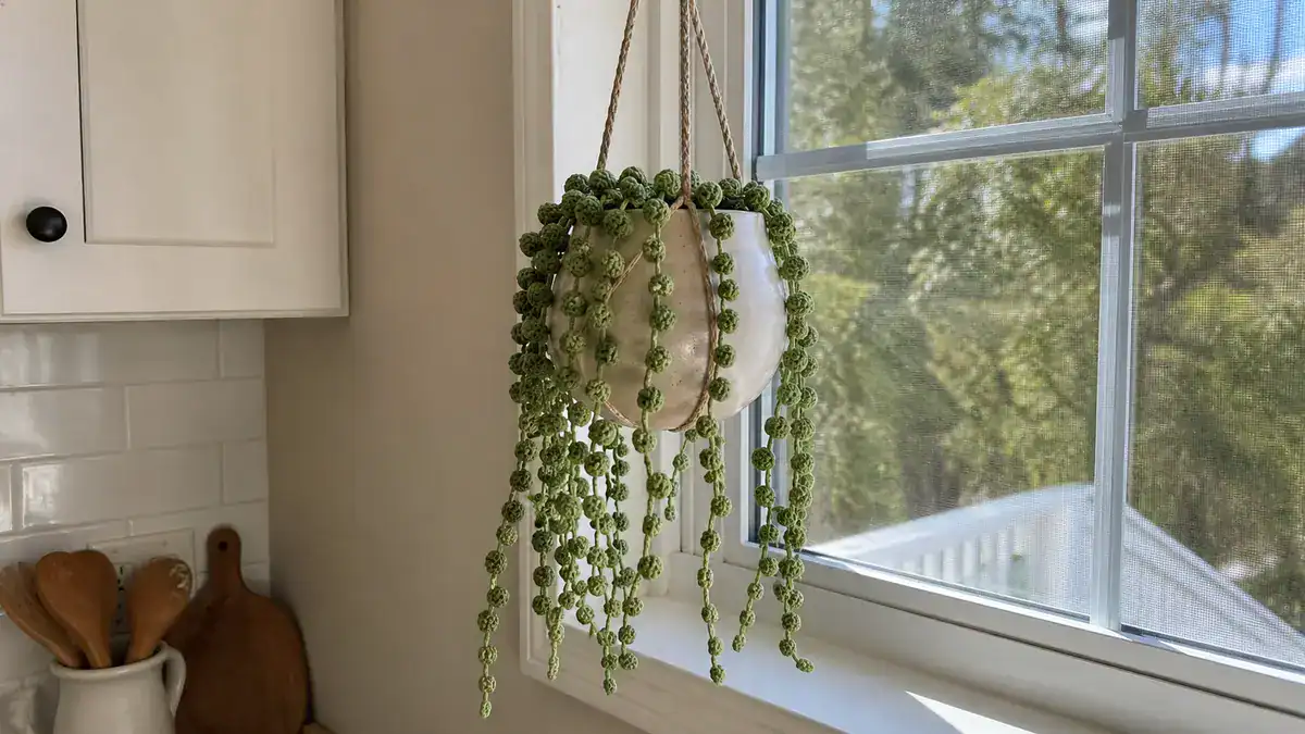 30 String of Pearls Crochet Patterns for Hanging Plants, Mini Pots, and Car Charms, handmade crochet project