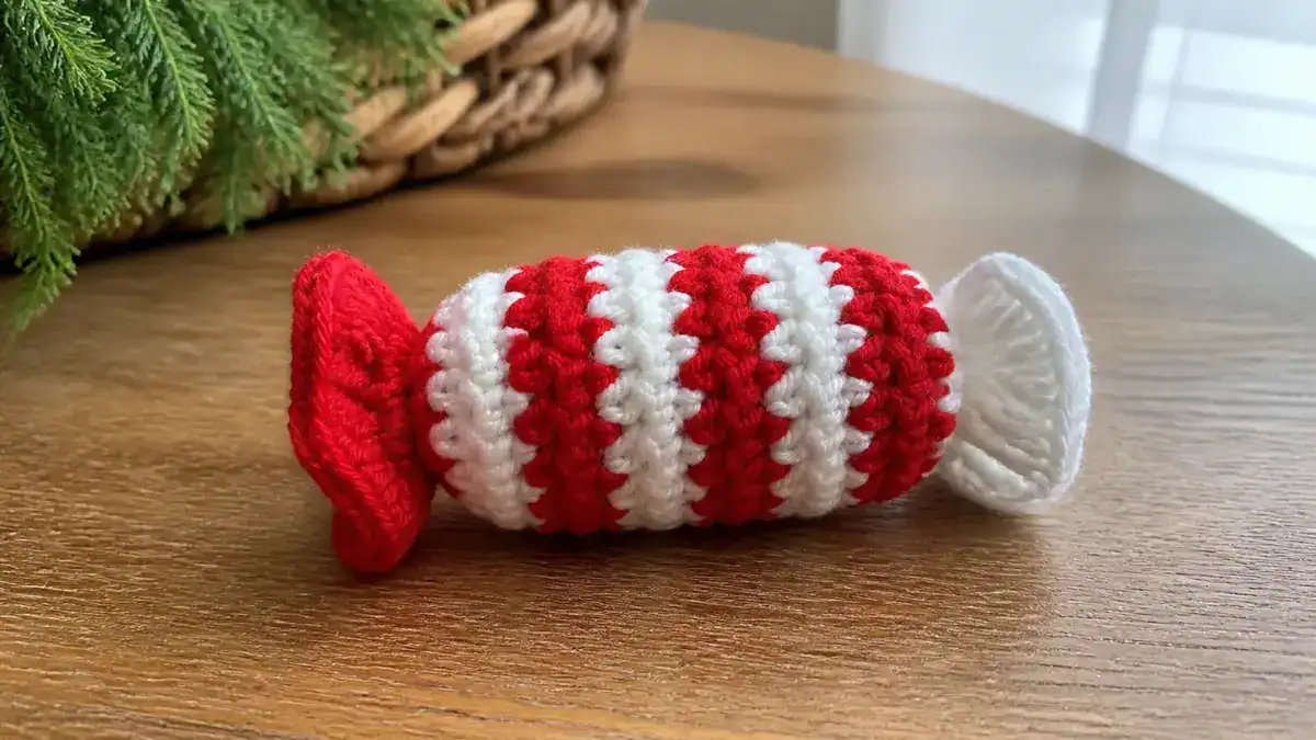 Free Christmas Peppermint Candy Ornament Crochet Pattern, handmade crochet project
