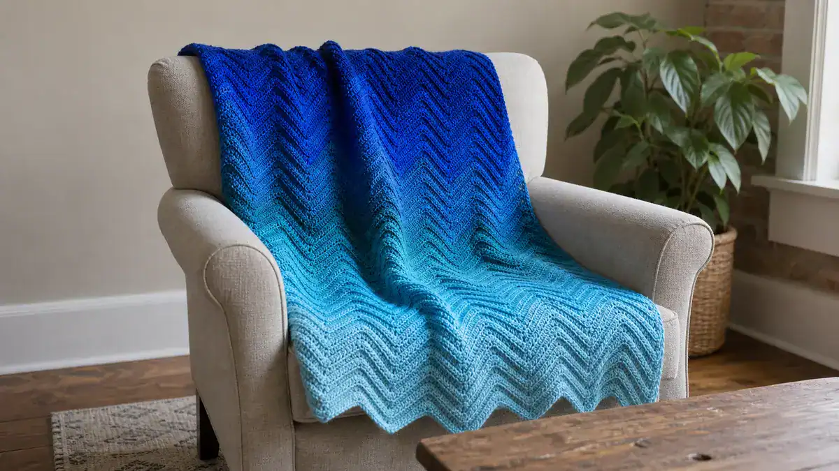 Blue Ombre Chevron Crochet Blanket, handmade crochet project