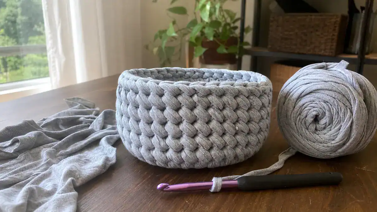 How to Make T-Shirt Yarn for Crochet and Knitting Projects, handmade crochet project