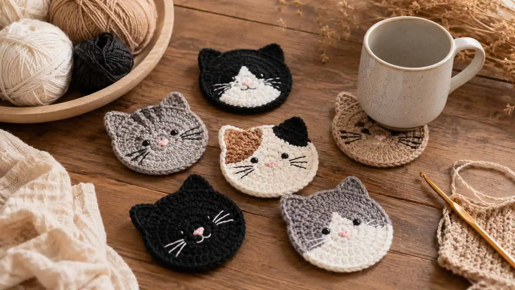 30 Cat Coaster Crochet Patterns for Cat Lovers, Gifts, and Cozy Home Decor