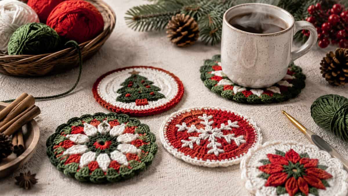 30 Christmas Coaster Crochet Patterns for Festive Table Decor, Gifts, and Cozy Holiday...