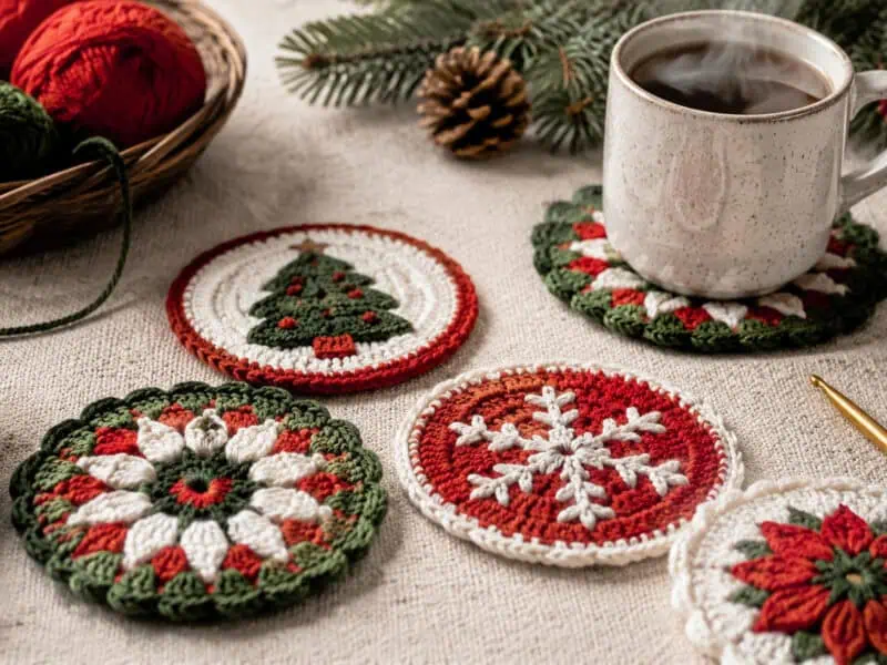 30 Christmas Coaster Crochet Patterns for Festive Table Decor, Gifts, and Cozy Holiday...