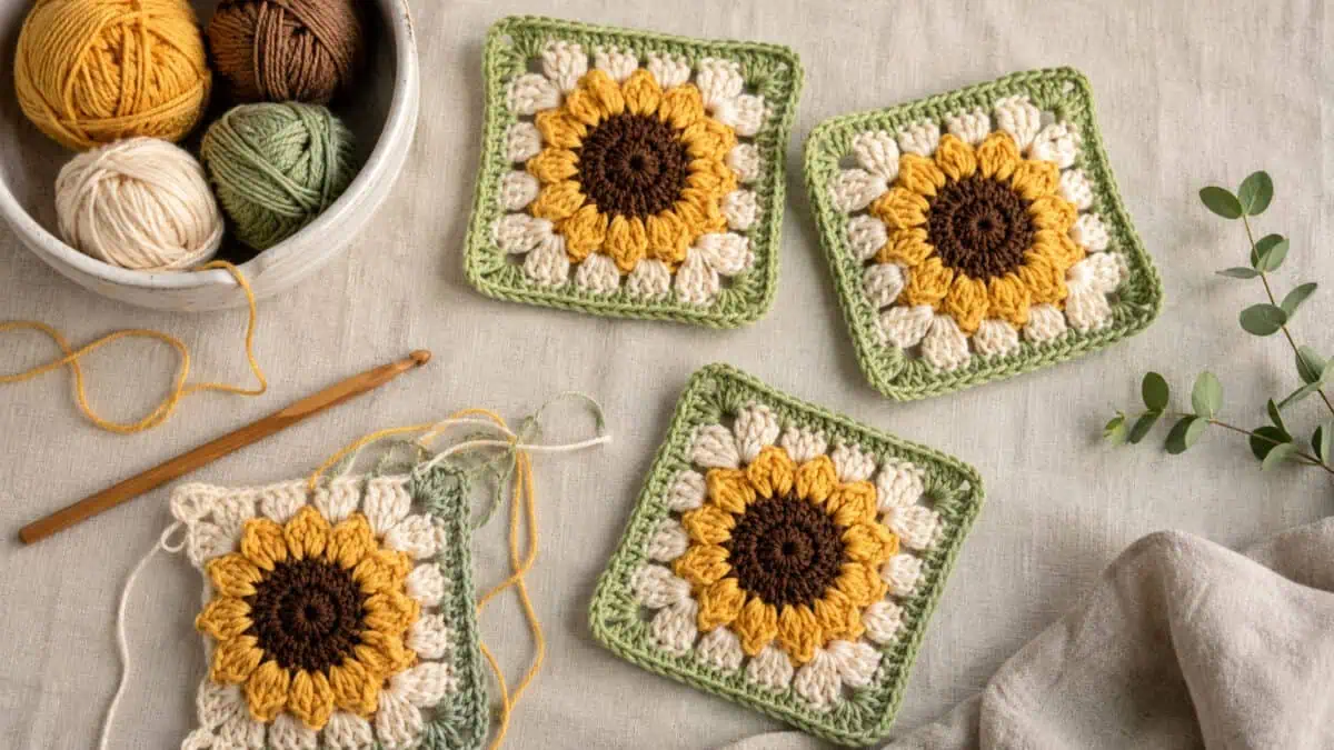 30 Sunflower Granny Square Crochet Patterns for Bright Blankets, Bags, and More