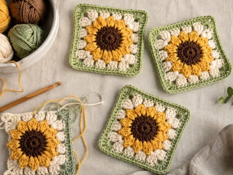 30 Sunflower Granny Square Crochet Patterns for Bright Blankets, Bags, and More