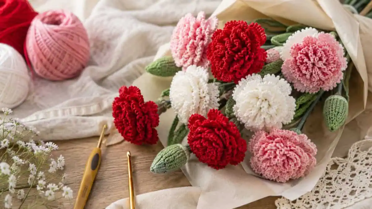 30 Carnation Crochet Patterns for Bouquets, Gifts, and Home Decor