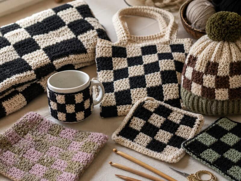 30 Checkerboard Crochet Patterns for Blankets, Bags, Garments, and Home Accents
