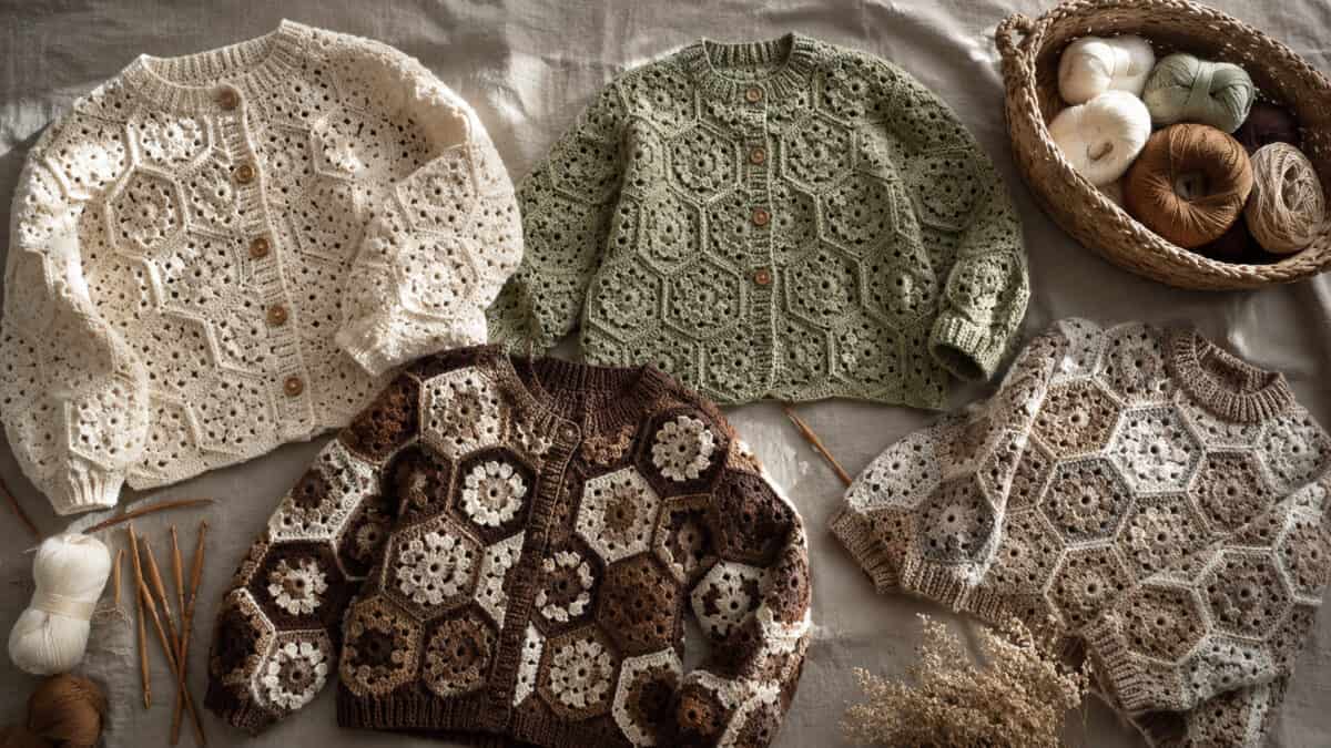 30 Hexagon Sweater Crochet Patterns for Cozy Cardigans, Pullovers, and Boho Layers