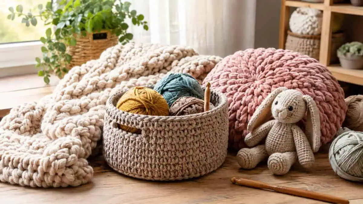 30 Jumbo Yarn Crochet Patterns for Cozy Gifts, Home Decor, and Easy Quick Makes