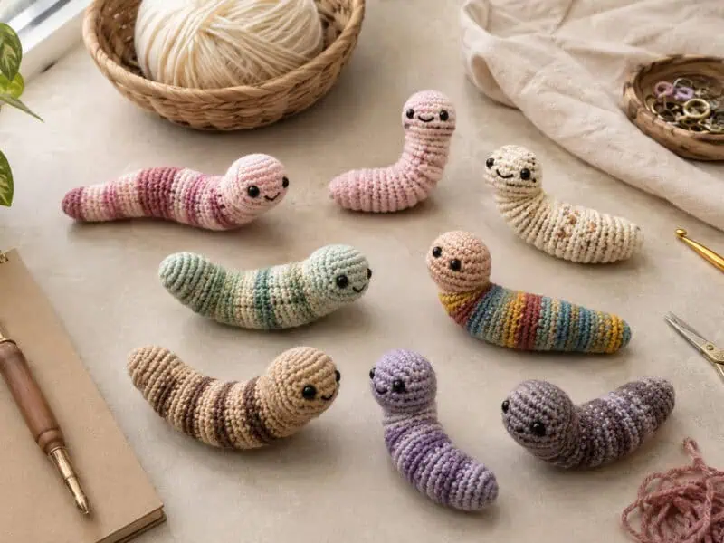 30 Worm Crochet Patterns for Amigurumi, Scarves, Worry Worms, and Giftable Makes