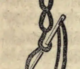 Engraving of chain stitch being worked with a needle and cord, from The Ladies' Work-Table Book