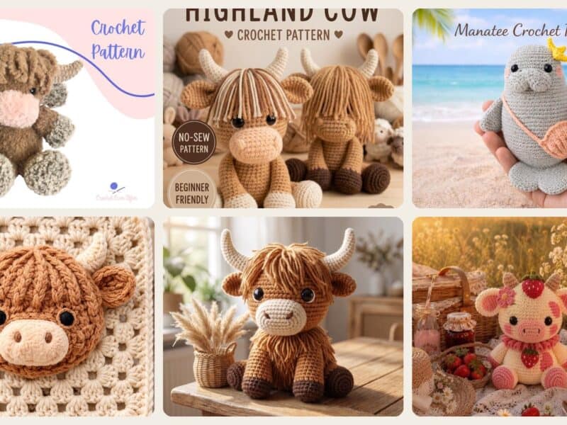 A selection of the crochet patterns in 40 Cow Crochet Patterns: Unleash Your Creativity with These Adorable Designs!
