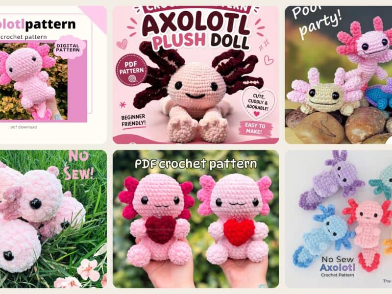 A selection of the crochet patterns in 40 Axolotl Crochet Patterns for Cute Amigurumi, Gifts, and Collectibles