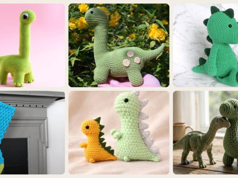 A selection of the crochet patterns in 40 Dinosaur Crochet Patterns for Roaring Cute Amigurumi Projects