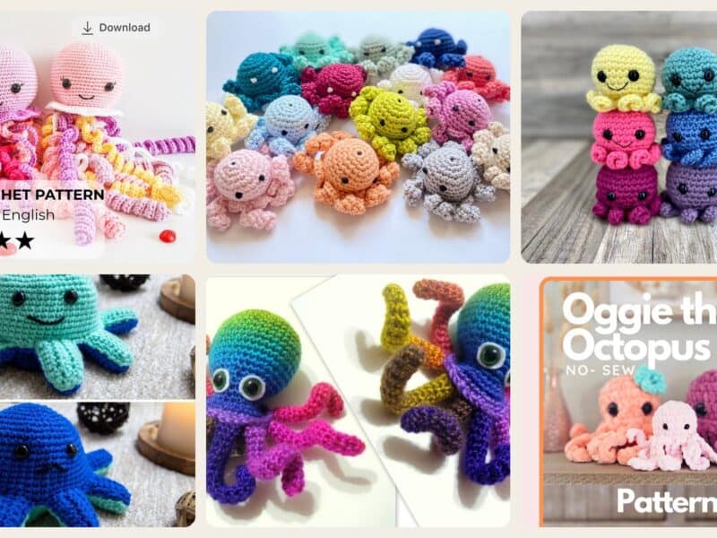 A selection of the crochet patterns in 40 Octopus Crochet Patterns for Amigurumi, Plushies, Keychains, and Statement Makes