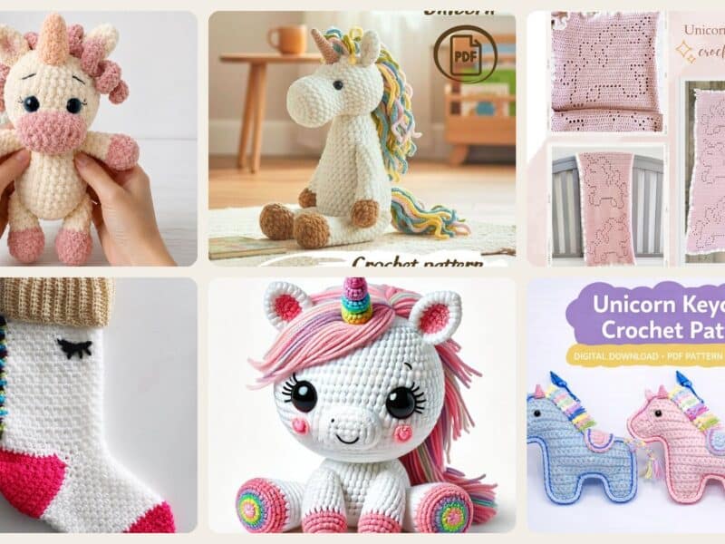 A selection of the crochet patterns in 40 Unicorn Crochet Patterns to Spark a Little Handmade Magic
