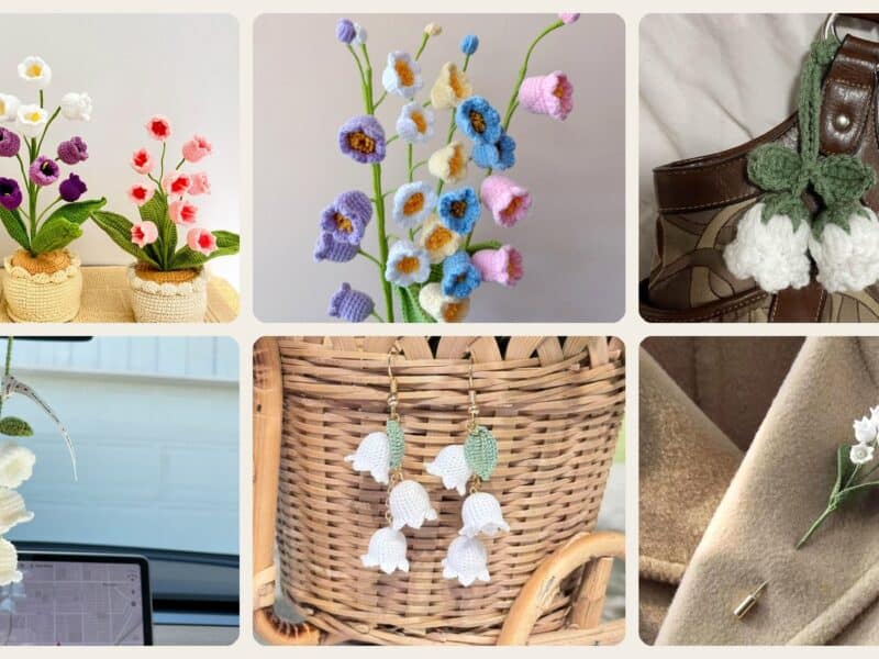 A selection of the crochet patterns in 40 Lily of the Valley Crochet Patterns for Elegant Flowers, Gifts, and Home Decor