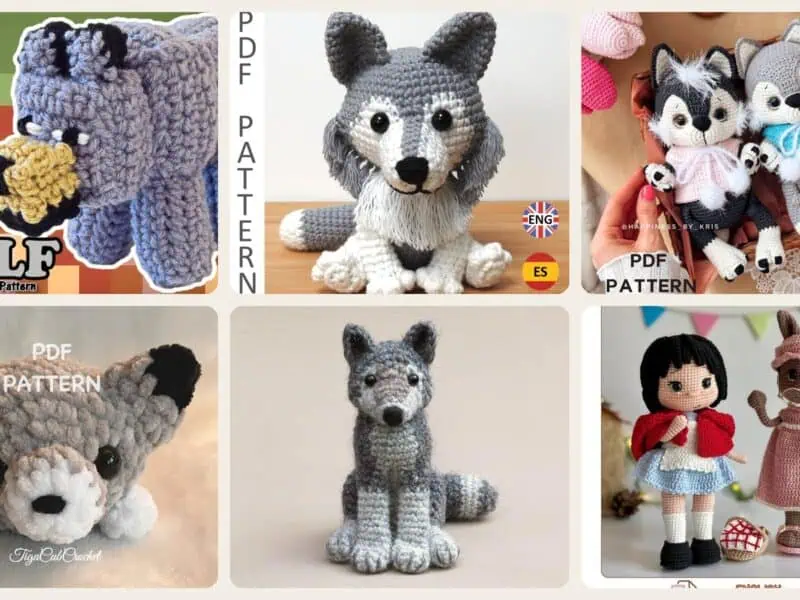 A selection of the crochet patterns in 40 Wolf Crochet Patterns to Stitch for Woodland Decor, Gifts, and Amigurumi Displays