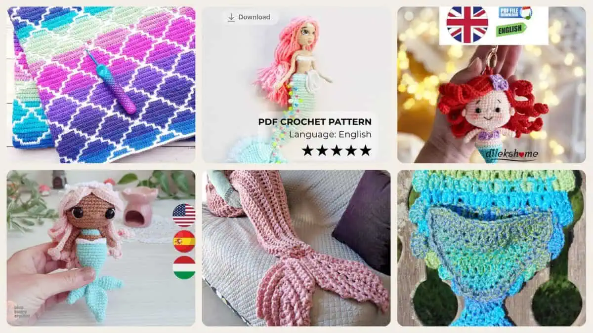 A selection of the crochet patterns in 40 Mermaid Crochet Patterns: Amigurumi Dolls, Pocket Mermaids, and Creative Sea-Inspired...