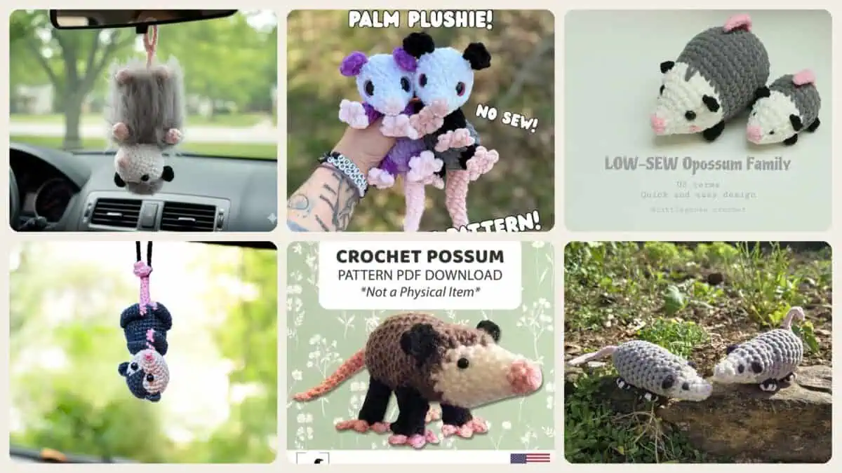 A selection of the crochet patterns in 40 Opossum Crochet Patterns for Cute, Quirky Amigurumi Projects