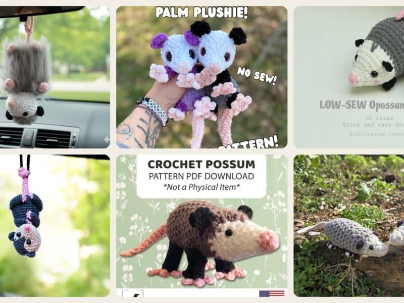A selection of the crochet patterns in 40 Opossum Crochet Patterns for Cute, Quirky Amigurumi Projects