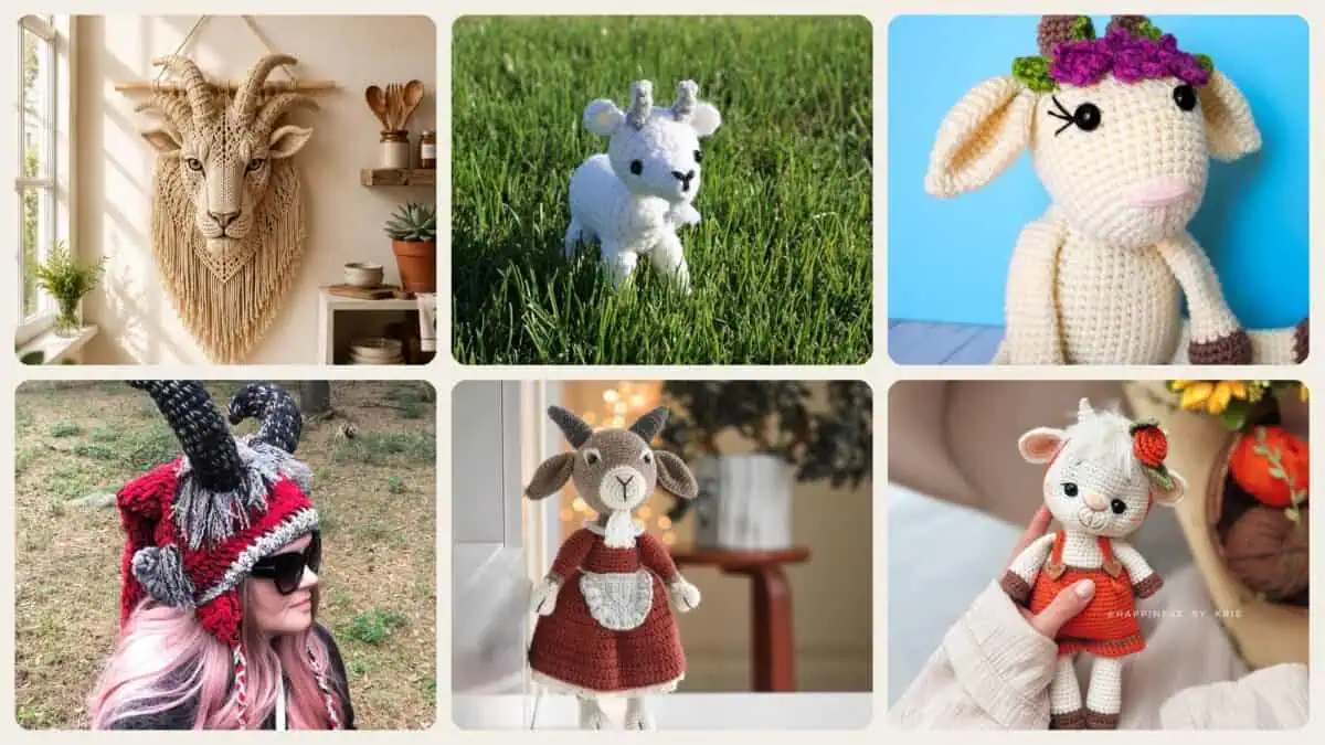 A selection of the crochet patterns in 40 Goat Crochet Patterns to Stitch: Farm Animals, Amigurumi, and Whimsical Goats