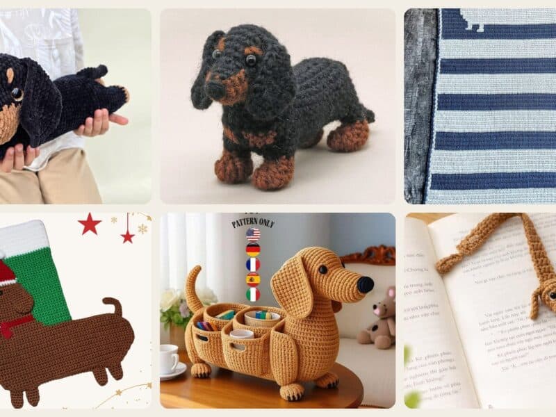 A selection of the crochet patterns in 40 Dachshund Crochet Patterns to Stitch for Gifts, Decor, and Everyday Cuteness