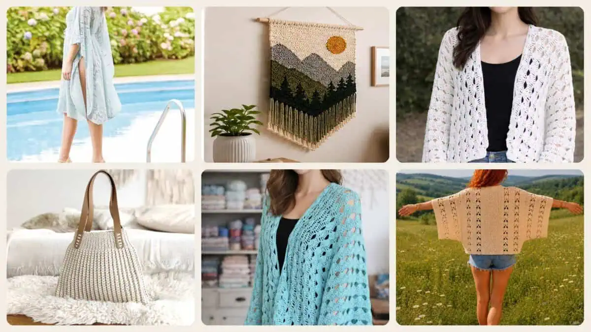 A selection of the crochet patterns in 40 Boho Crochet Patterns: Unleash Your Creativity with Trendy Designs