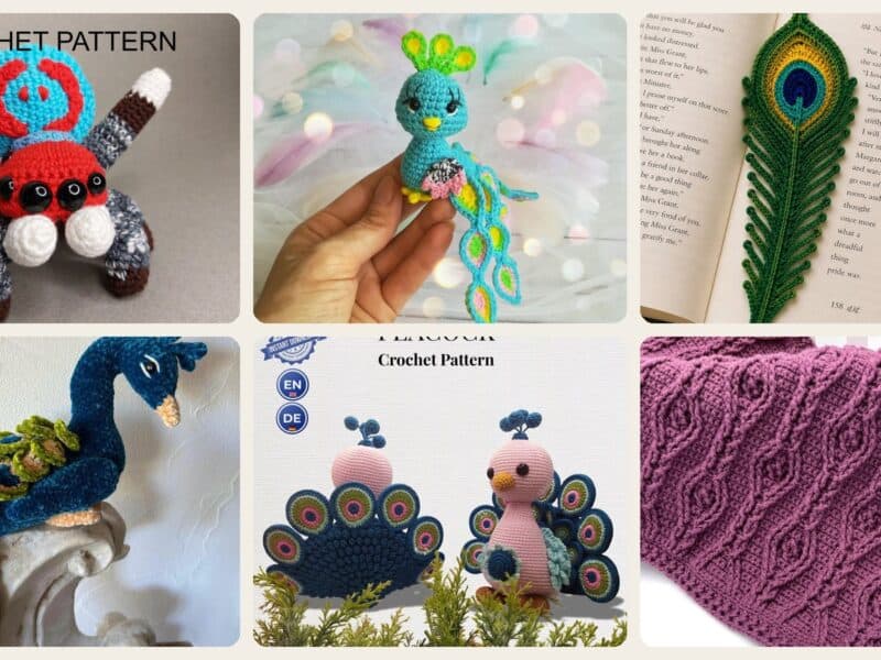 A selection of the crochet patterns in 40 Peacock Crochet Patterns That Bring Color, Texture, and Handmade Charm