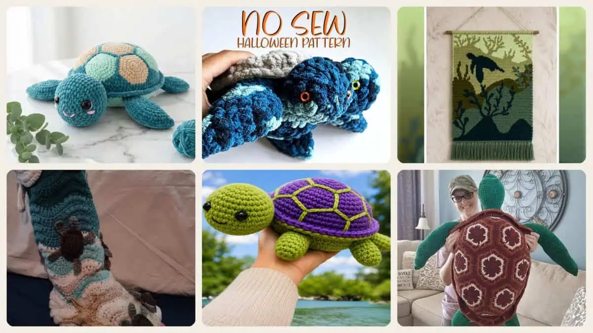 A selection of the crochet patterns in 40 Sea Turtle Crochet Patterns: Create Adorable Keepsakes for Everyone