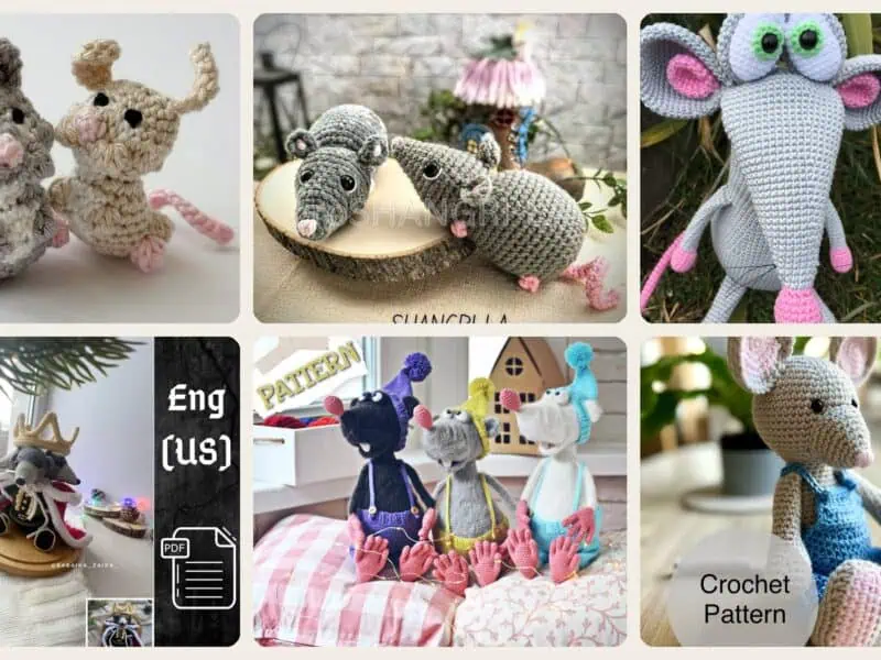 A selection of the crochet patterns in 40 Rat Crochet Patterns: Amigurumi Rats, Mice, and Whimsical Rodent Designs