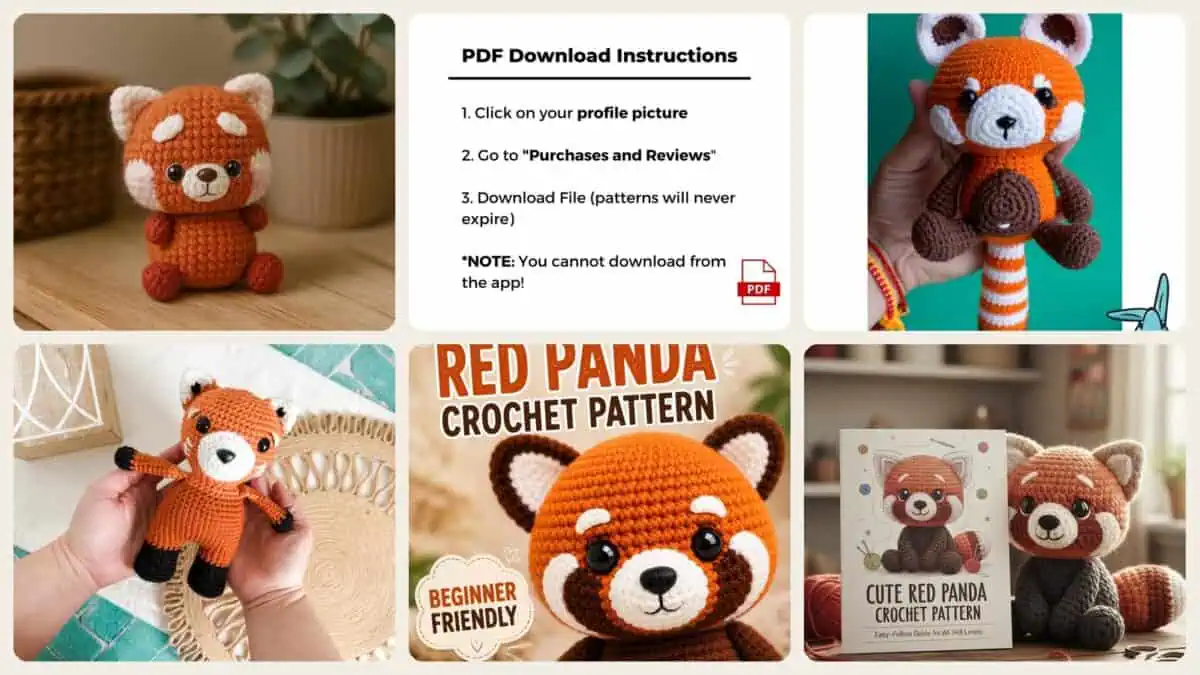 A selection of the crochet patterns in 40 Red Panda Crochet Patterns for Adorable Handmade Gifts