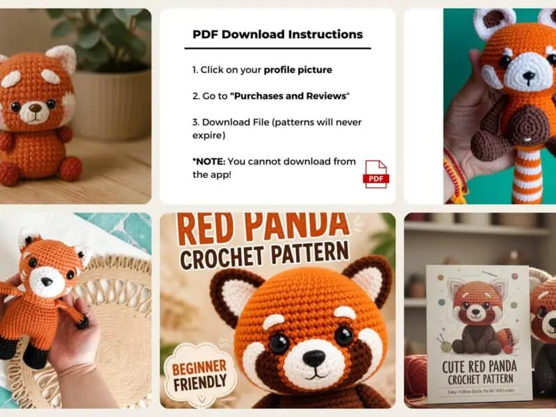 A selection of the crochet patterns in 40 Red Panda Crochet Patterns for Adorable Handmade Gifts