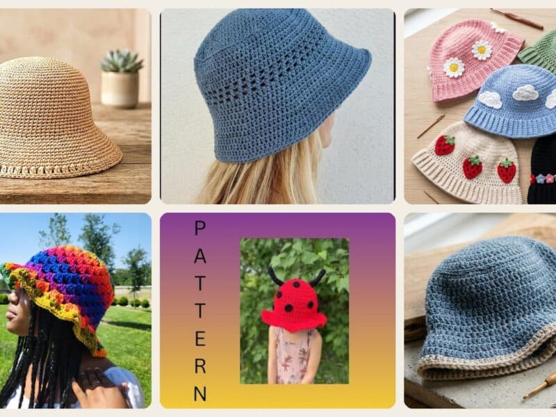 A selection of the crochet patterns in 40 Bucket Hat Crochet Patterns for Trendy, Giftable Makes