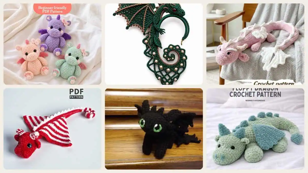 A selection of the crochet patterns in 40 Dragon Crochet Patterns: Unleash Your Creativity with These Unique Designs