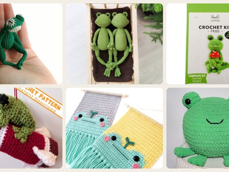 A selection of the crochet patterns in 40 Frog and Toad Crochet Patterns for Plush Toys, Bags, Decor, and Gifts