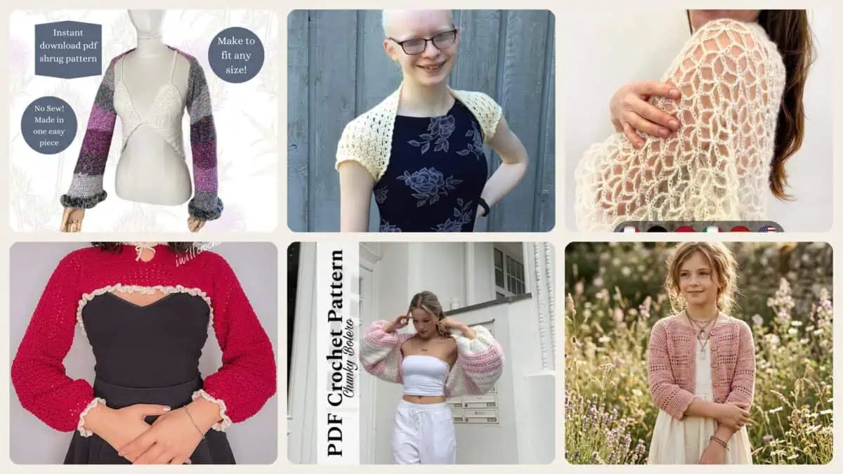 A selection of the crochet patterns in 40 Bolero Crochet Patterns: Add a Chic Touch to Your Wardrobe Today!