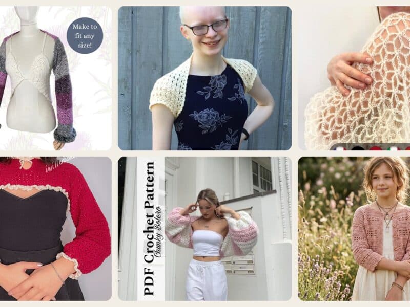 A selection of the crochet patterns in 40 Bolero Crochet Patterns: Add a Chic Touch to Your Wardrobe Today!