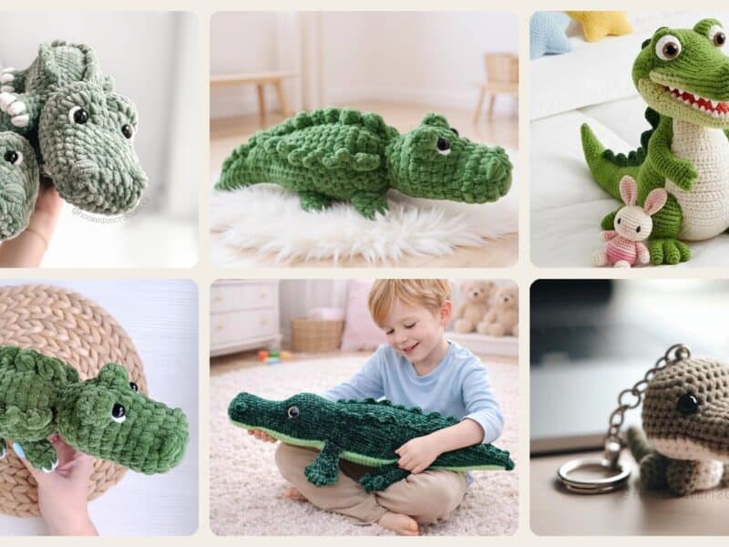 A selection of the crochet patterns in 40 Alligator Crochet Patterns for Handmade Gifts, Nursery Decor, and Playful Amigurumi