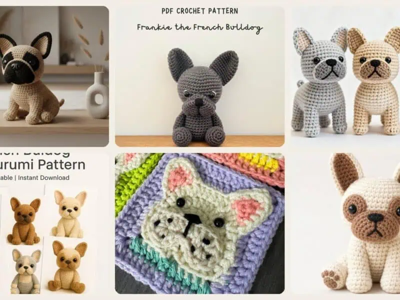 A selection of the crochet patterns in 40 French Bulldog Crochet Patterns for Adorable Amigurumi Dogs