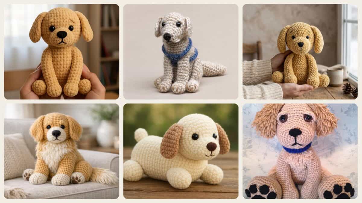 A selection of the crochet patterns in 22 Golden Retriever Crochet Patterns to Make a Loyal Handmade Pup