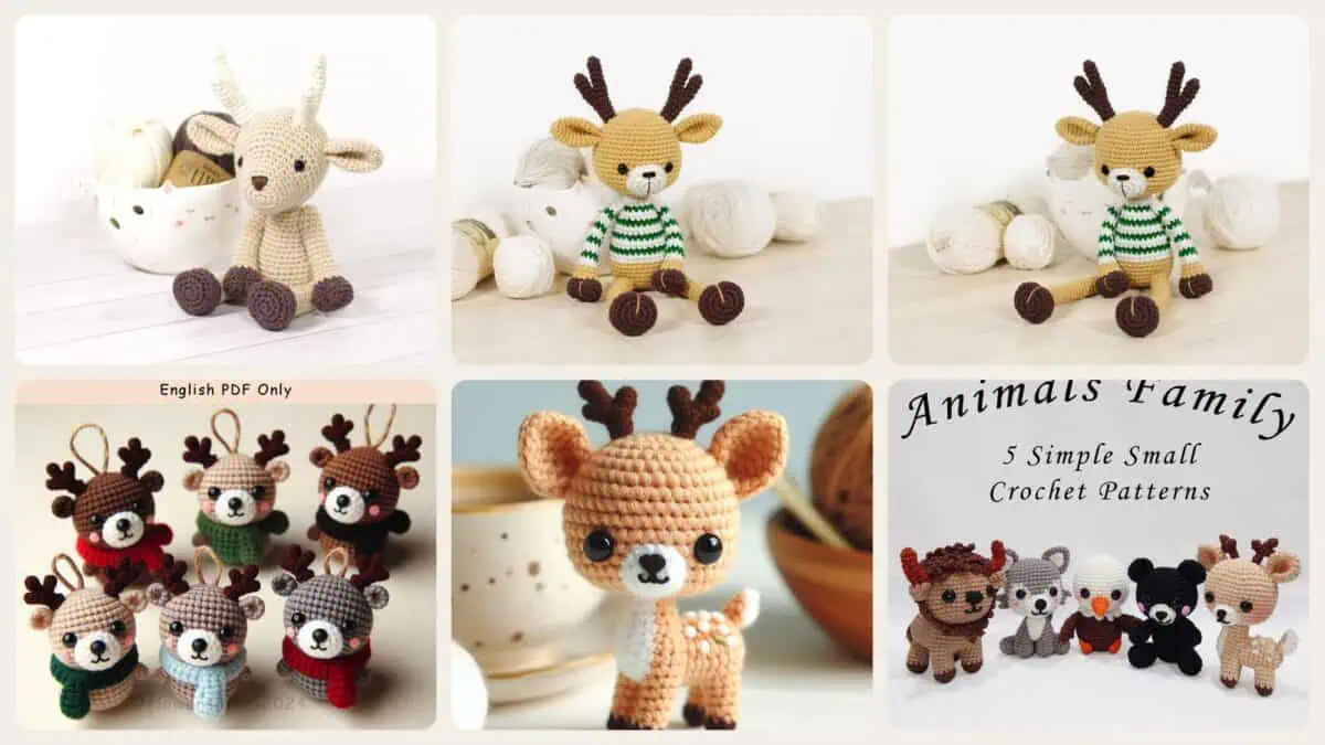 A selection of the crochet patterns in 40 Deer Crochet Patterns for Woodland, Holiday, and Amigurumi Projects